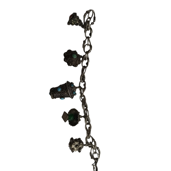 Vintage Entruscan Rare 5 Charm Bracelet 800 Silver Antique Blue Castlecore - Picture 8 of 12